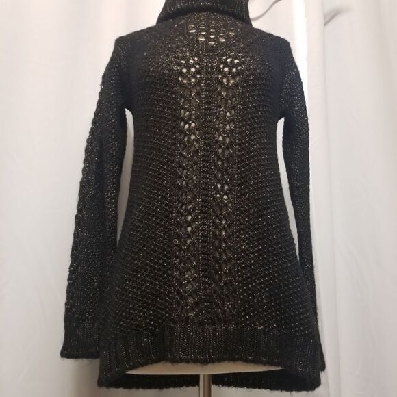 Guess Lorita Turtleneck Open Knit Wool Blend Sexy Sweater Black Yellow XS - Picture 9 of 12